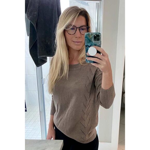 ✨Lulus Pointelle Me More Light Brown Knit Sz Medium Tan Sweater✨ - Picture 5 of 9